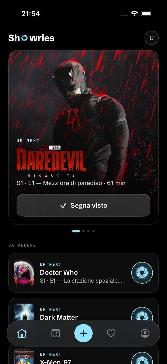 La Home di Showries: Up Next su Daredevil: Rinascita, S1 E1, e la coda 'Da vedere'.